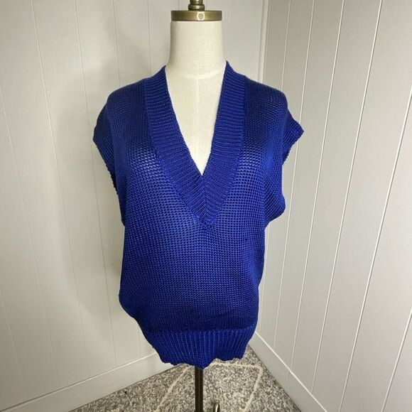 Vintage Collage Women’s Medium Blue Oversized Knit Vest Jacket - Picture 1 of 10